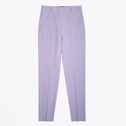 - Windowpane Check Cotton Trousers - Lilac