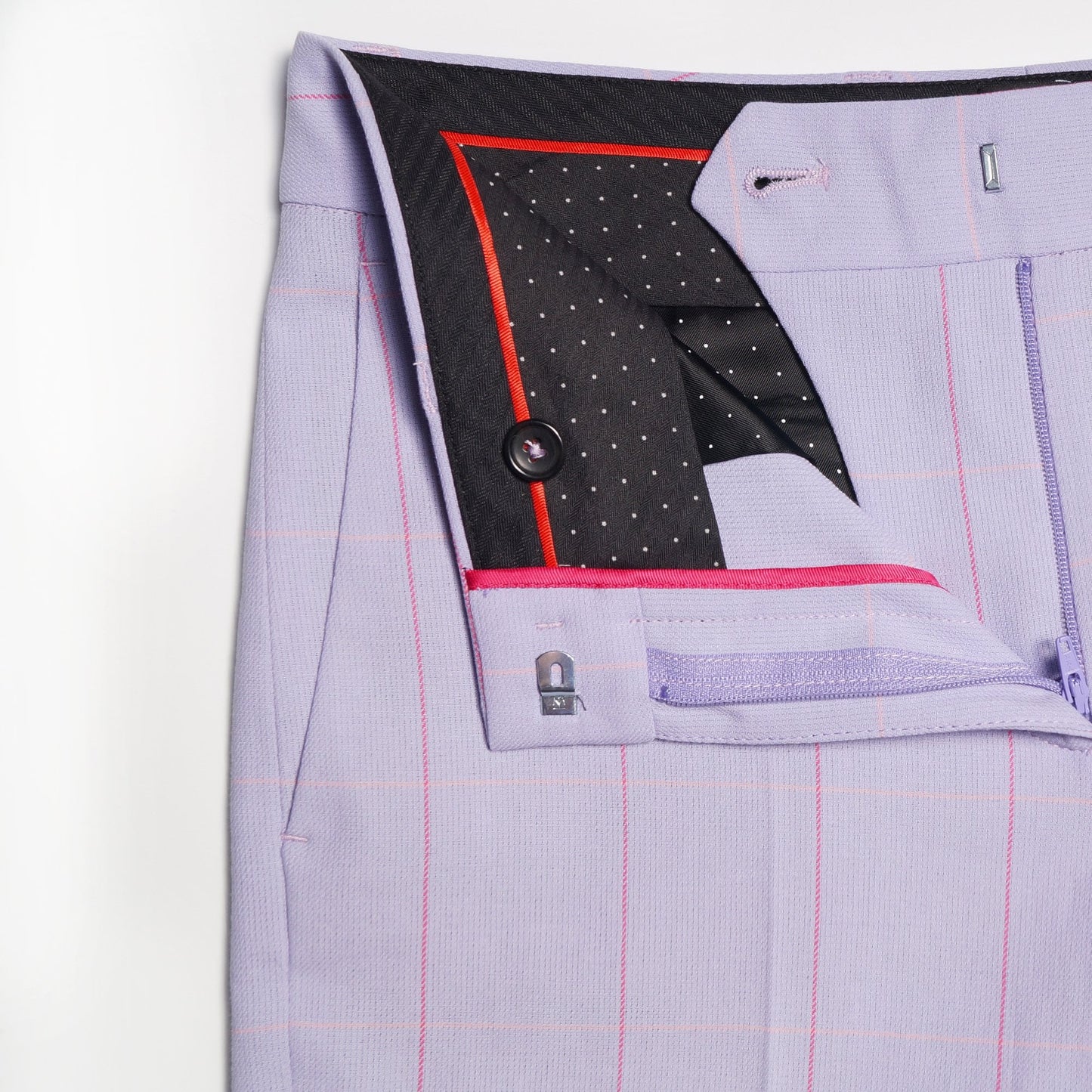 - Windowpane Check Cotton Trousers - Lilac