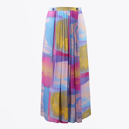 - Chiffon Printed Pleated Skirt - Pink/Multi