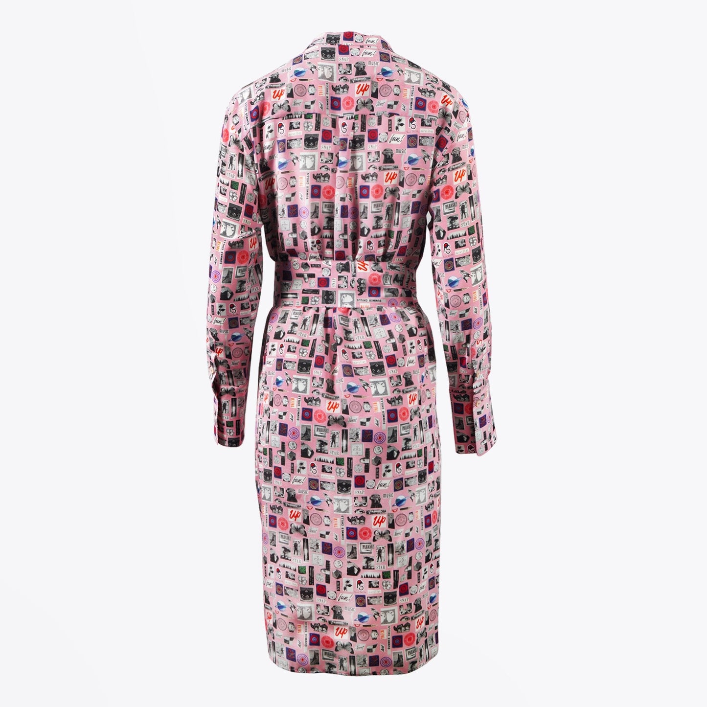 Motif Printed Belted Dress - Pink/Multi