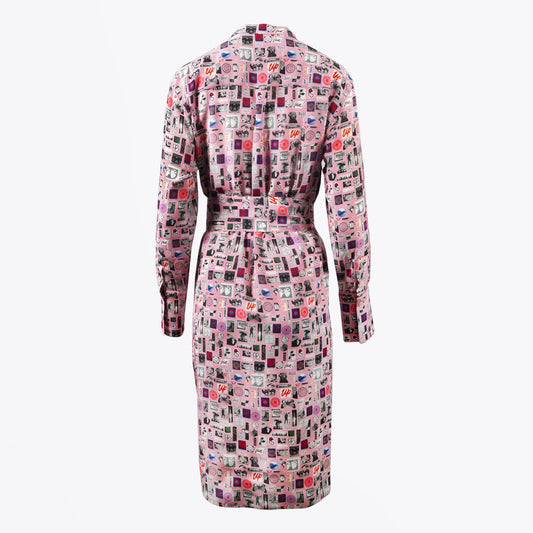Motif Printed Belted Dress - Pink/Multi