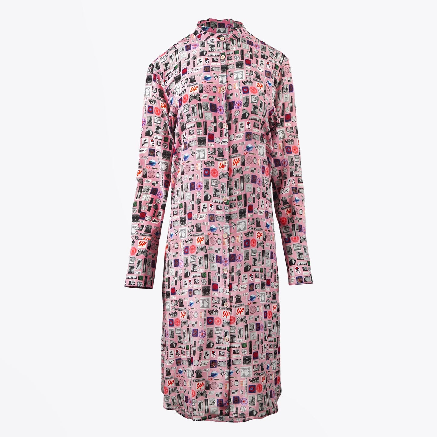 Motif Printed Belted Dress - Pink/Multi