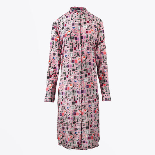 Motif Printed Belted Dress - Pink/Multi