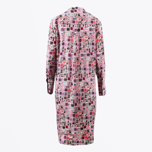 Motif Printed Belted Dress - Pink/Multi