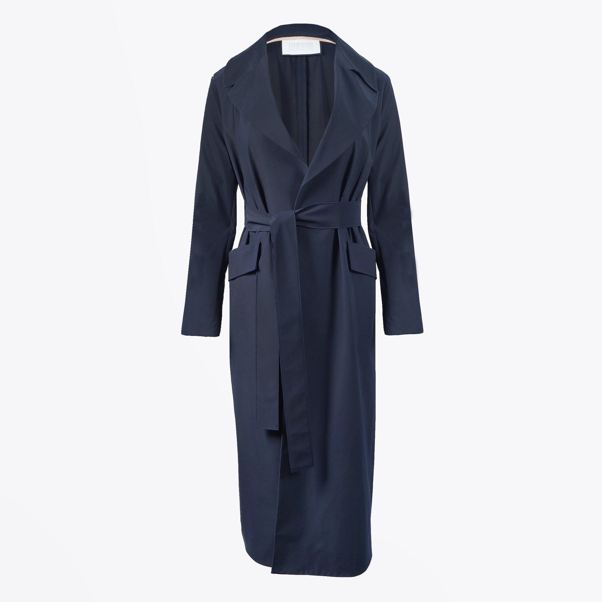 Harris Longline Belted Duster Coat - Dark Blue