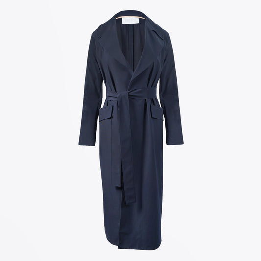 Longline Belted Duster Coat - Dark Blue