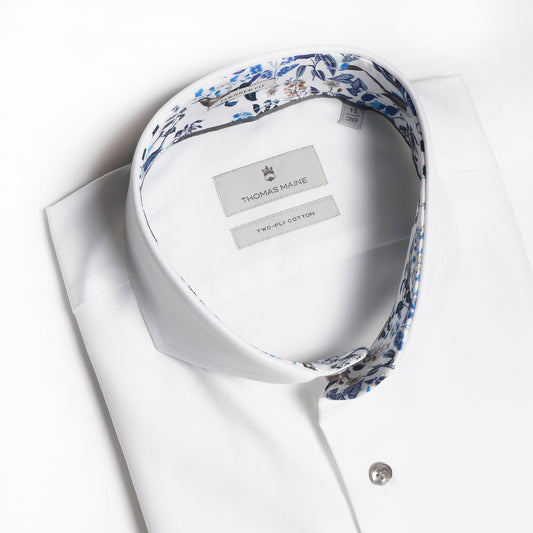 Floral Trim Insert Shirt - White