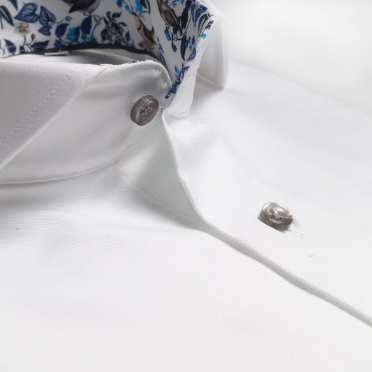 Floral Trim Insert Shirt - White