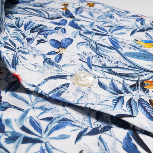 - Cotton Bird Print Shirt - Blue