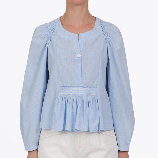 - Amicable - Flared Check Top - Blue