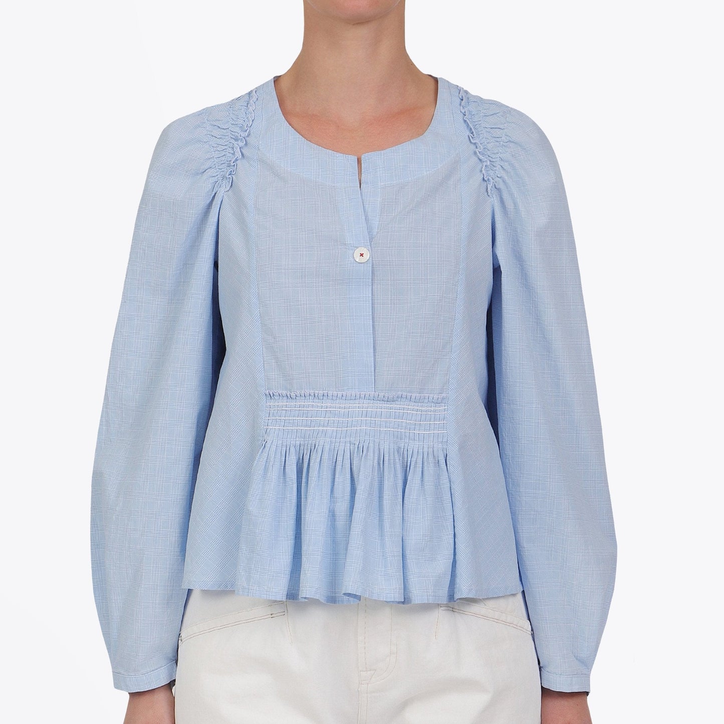 - Amicable - Flared Check Top - Blue