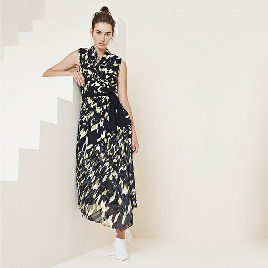 - Compelling - Wrap-around Sleeveless Dress - Navy/Multi