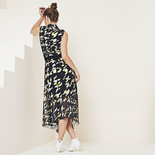 - Compelling - Wrap-around Sleeveless Dress - Navy/Multi