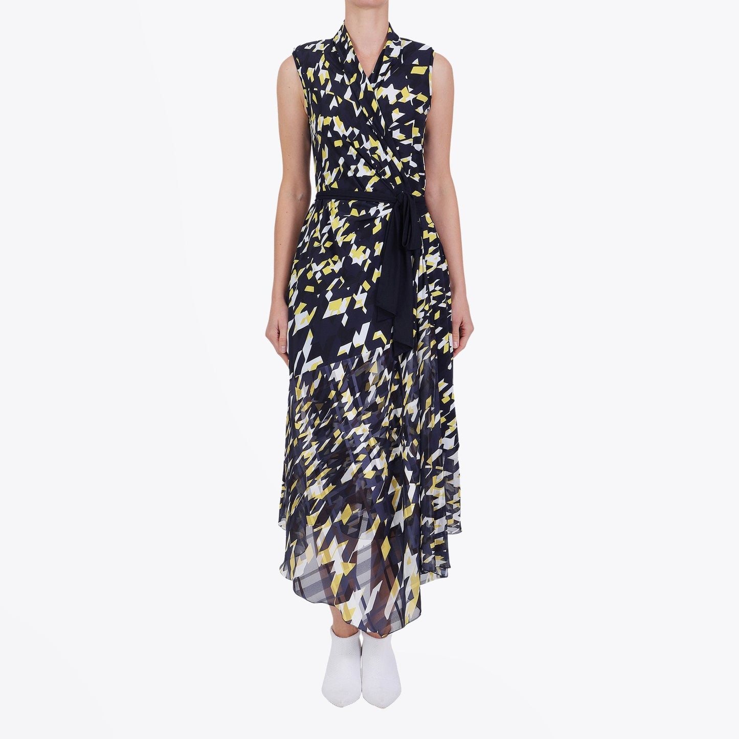 - Compelling - Wrap-around Sleeveless Dress - Navy/Multi