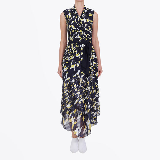 - Compelling - Wrap-around Sleeveless Dress - Navy/Multi