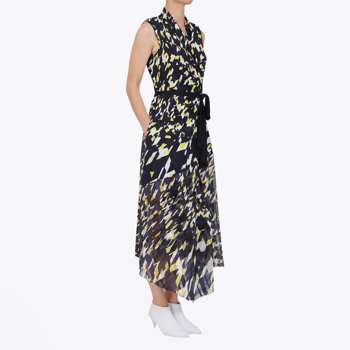 - Compelling - Wrap-around Sleeveless Dress - Navy/Multi