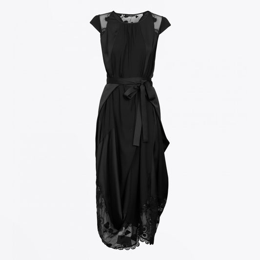 - Springtide - Satin Draped Dress with Belt - Black