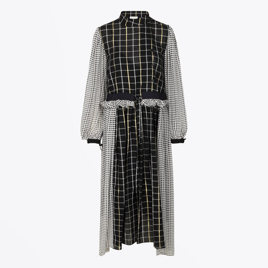 - Felisa Plaid Midi Dress - Black
