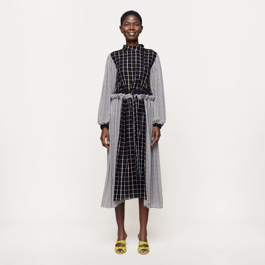 - Felisa Plaid Midi Dress - Black