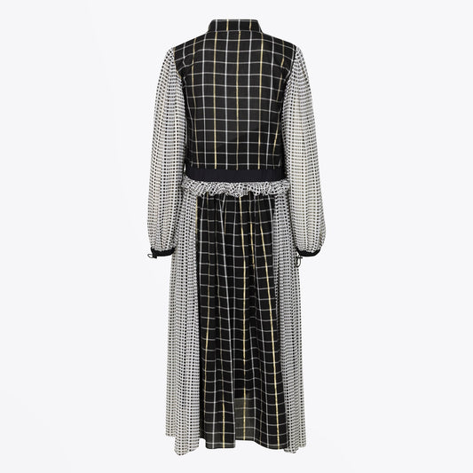 - Felisa Plaid Midi Dress - Black