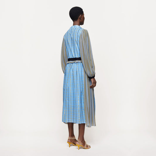 - Felisa Plaid Midi Dress - Blue