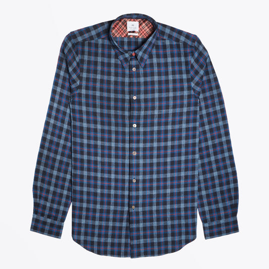 - Tailored Check Shirt - Navy