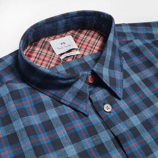 - Tailored Check Shirt - Navy