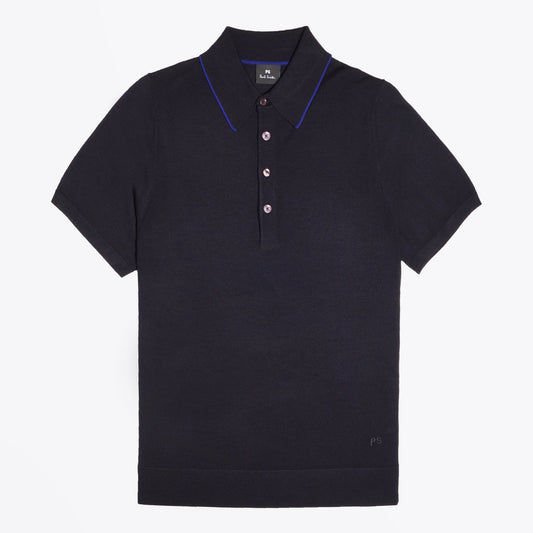 Merino Wool Short-Sleeve Polo Shirt - Navy