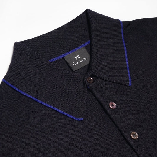 Merino Wool Short-Sleeve Polo Shirt - Navy