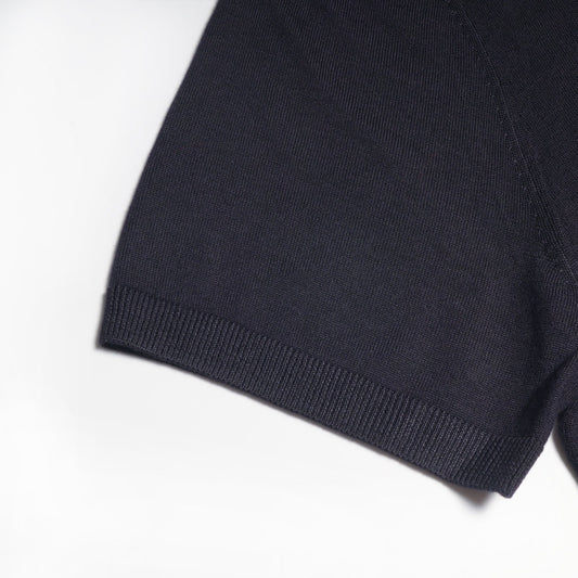Merino Wool Short-Sleeve Polo Shirt - Navy