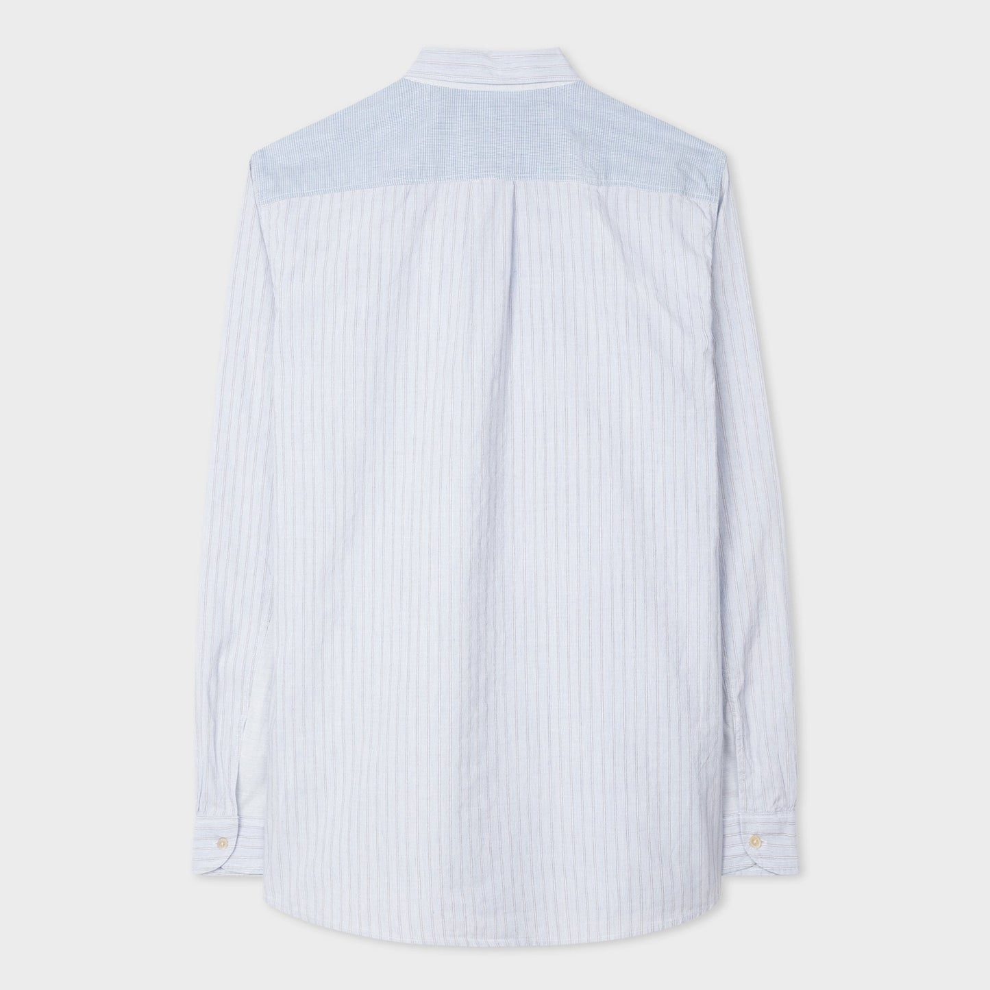 - Cotton Linen Mix-Panel Shirt - Blue