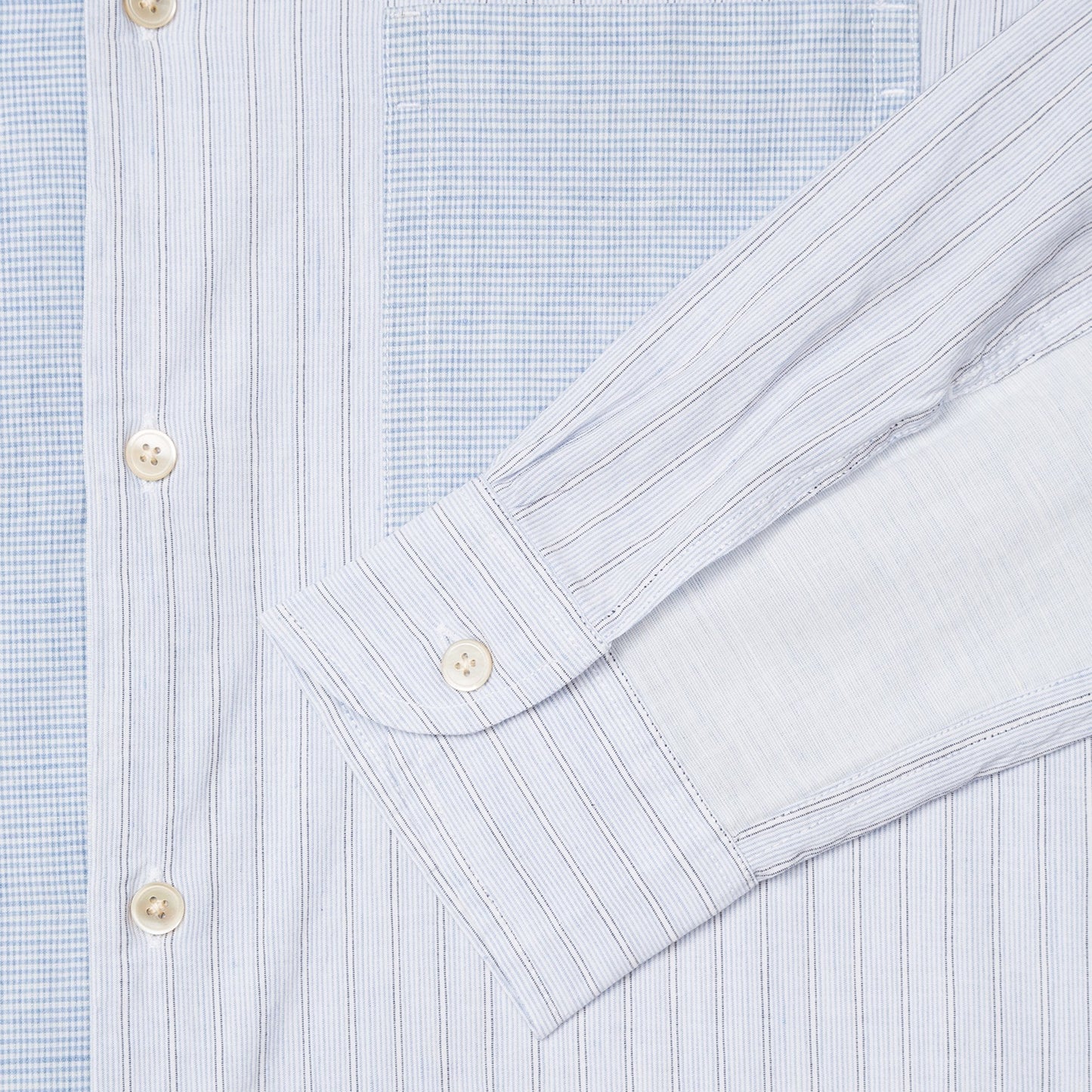 - Cotton Linen Mix-Panel Shirt - Blue