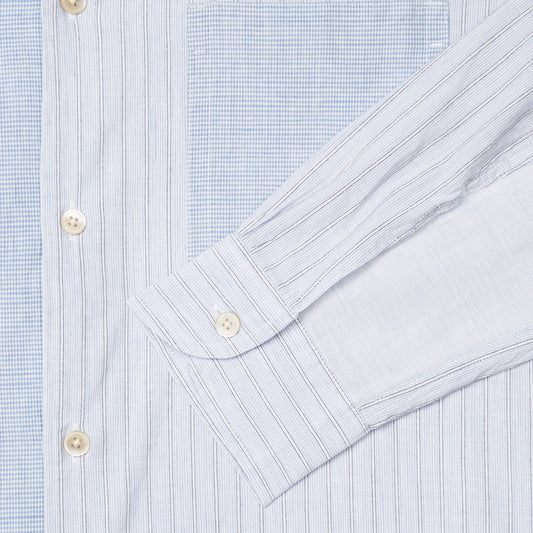 - Cotton Linen Mix-Panel Shirt - Blue