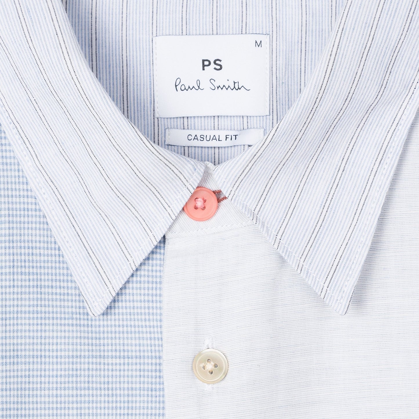 - Cotton Linen Mix-Panel Shirt - Blue