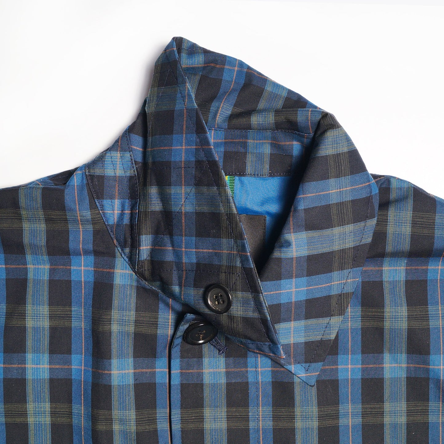 - Cotton Checked Mac Coat - Blue/Multi