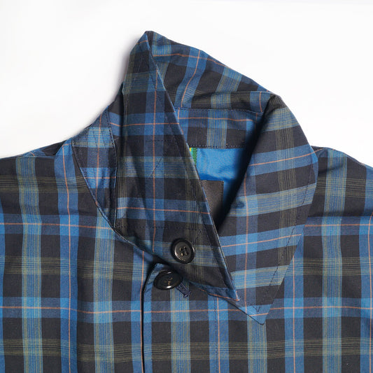 - Cotton Checked Mac Coat - Blue/Multi