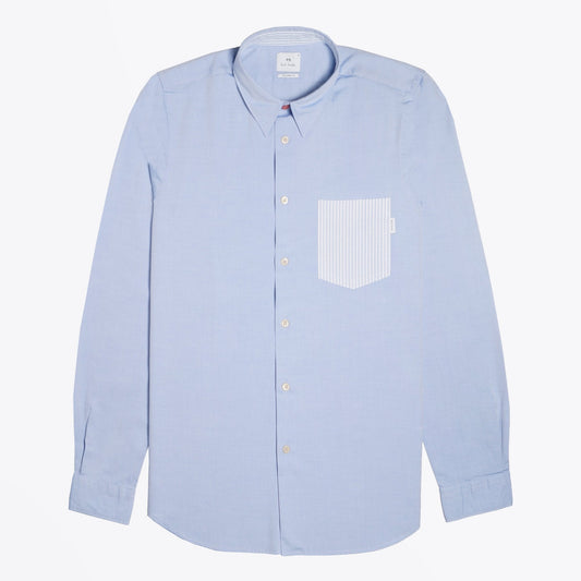 - Cotton Contrast Pocket Shirt - Blue
