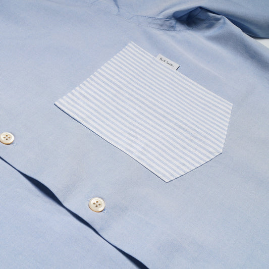 - Cotton Contrast Pocket Shirt - Blue