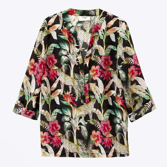 - Paola Floral And Leopard Printed Top - Multi