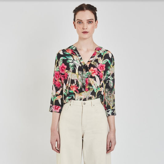 - Paola Floral And Leopard Printed Top - Multi