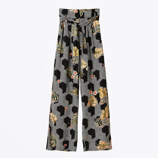 - Rosin Palazzo Printed Trousers - Black/Multi
