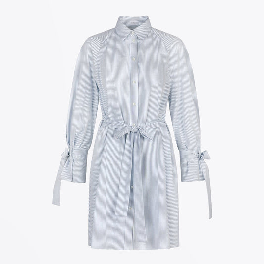 - Seersucker Striped Raglan Dress - Blue/White