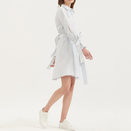 - Seersucker Striped Raglan Dress - Blue/White