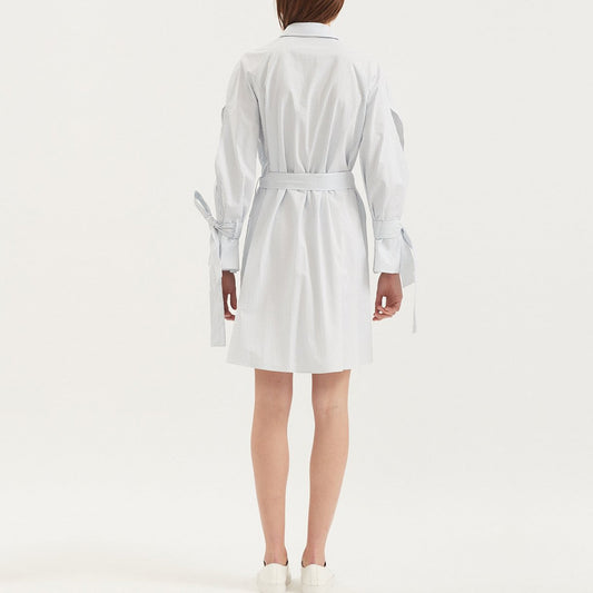 - Seersucker Striped Raglan Dress - Blue/White