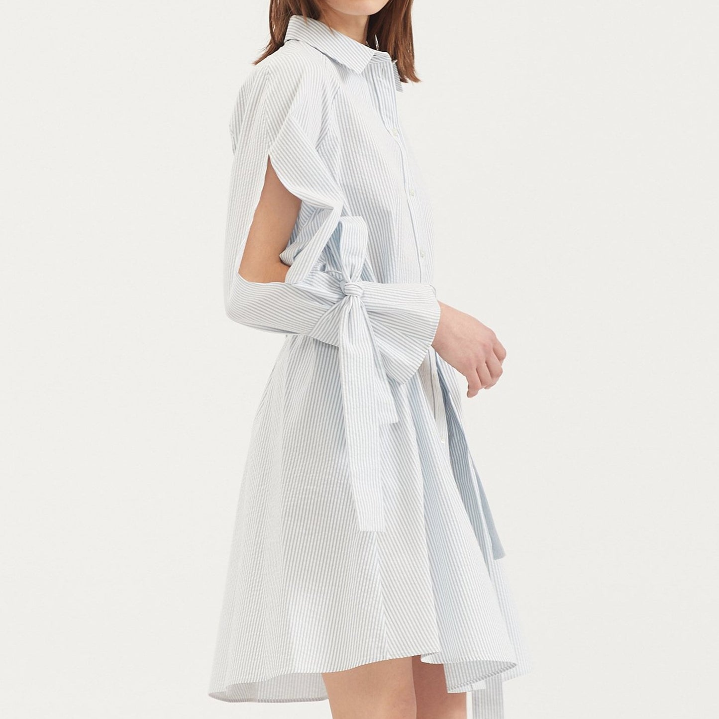 - Seersucker Striped Raglan Dress - Blue/White