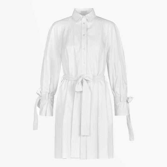 - Seersucker Striped Raglan Dress - Off-White