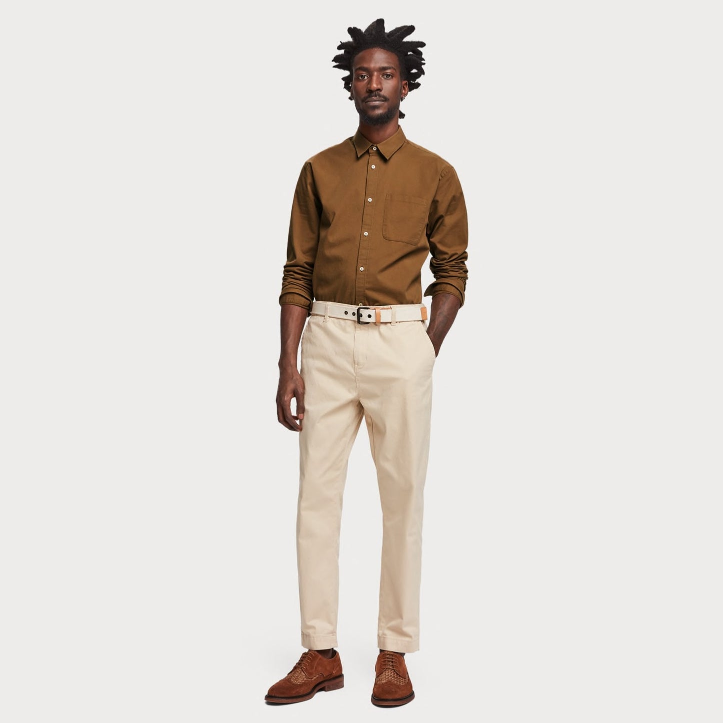 - Cotton Twill Shirt - Brown