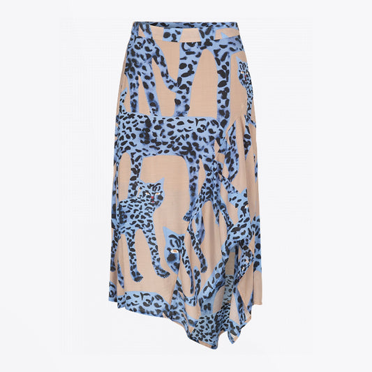- Asymmetric Leopard Print Skirt - Blue