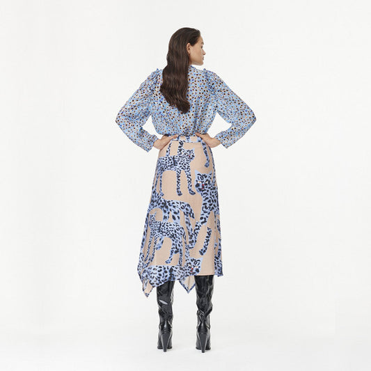- Asymmetric Leopard Print Skirt - Blue