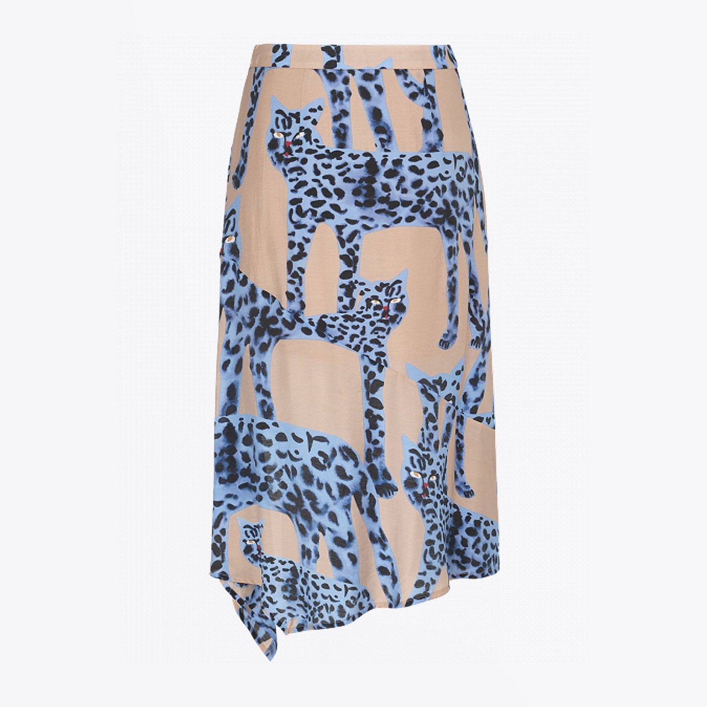 - Asymmetric Leopard Print Skirt - Blue